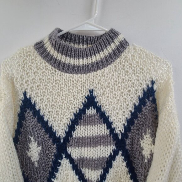 VTG FORUM Hand knitted sweater Cream Gray Mens Size Medium - Picture 4 of 8